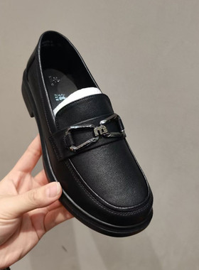 冰洁女鞋2024春季新款单鞋真皮低跟粗跟软底乐福鞋休闲鞋潮0939-9