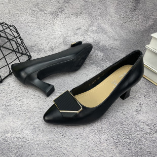 单鞋 新款 真皮高跟粗跟尖头皮鞋 软底工作鞋 冰洁女鞋 2024秋季