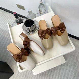 冰洁女鞋2023夏季新款凉拖鞋真皮低跟粗跟蝴蝶结软底时装鞋潮3052