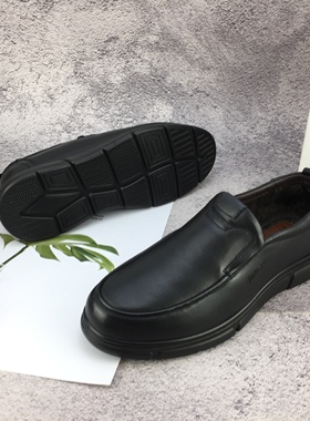 冰洁男鞋2024秋冬季新款男士商务休闲皮鞋平跟薄绒保暖鞋89834-90