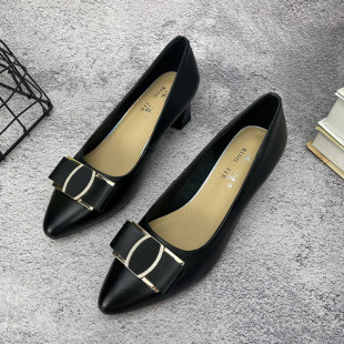 单鞋 新款 真皮中跟粗跟工作鞋 软底职业皮鞋 冰洁女鞋 2024秋季