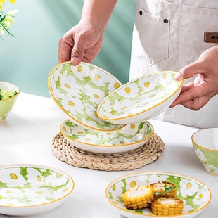 菜盘子家用陶瓷高颜值可爱餐盘餐具 8.9两个 爱丽丝花园1个装