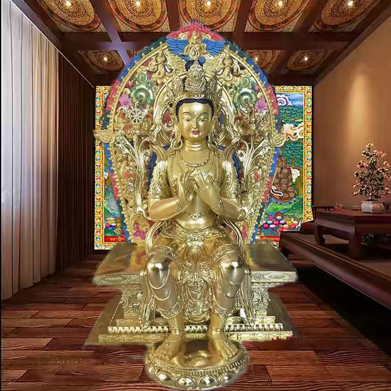 藏传密宗金色弥勒菩萨佛像黄铜摆放本尊像铜雕未来佛大型强巴佛
