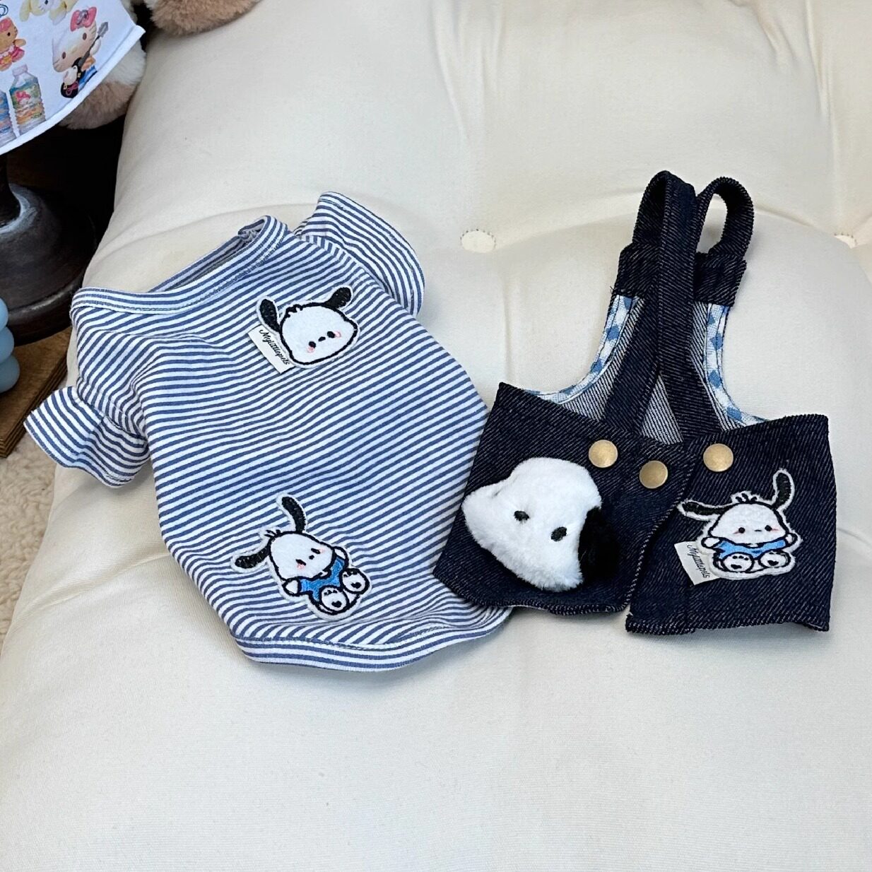 baby宠物服夏季帕恰狗牛仔背带裙条纹内搭约克夏泰迪比熊马尔济斯