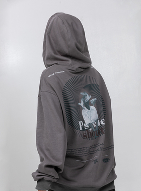 ERROR CODE「沉默者」印花灰色连帽卫衣男百搭休闲宽松长袖情侣薄