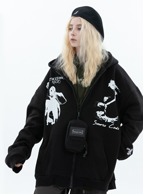 ERROR CODE 美式复古卫衣女春款针织情侣连帽开衫拉链外套男女