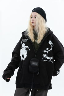 ERROR CODE 美式复古卫衣女春款针织情侣连帽开衫拉链外套男女