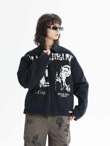 白色剪影街头小众翻领拉链外套