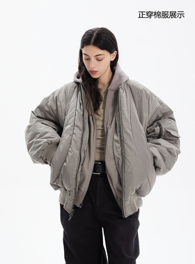 ERRORCODErobot双面穿月牙浅灰色大廓形棉服外套中性保暖设计感