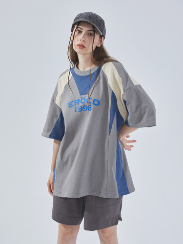 短袖潮青年拼接撞色T恤