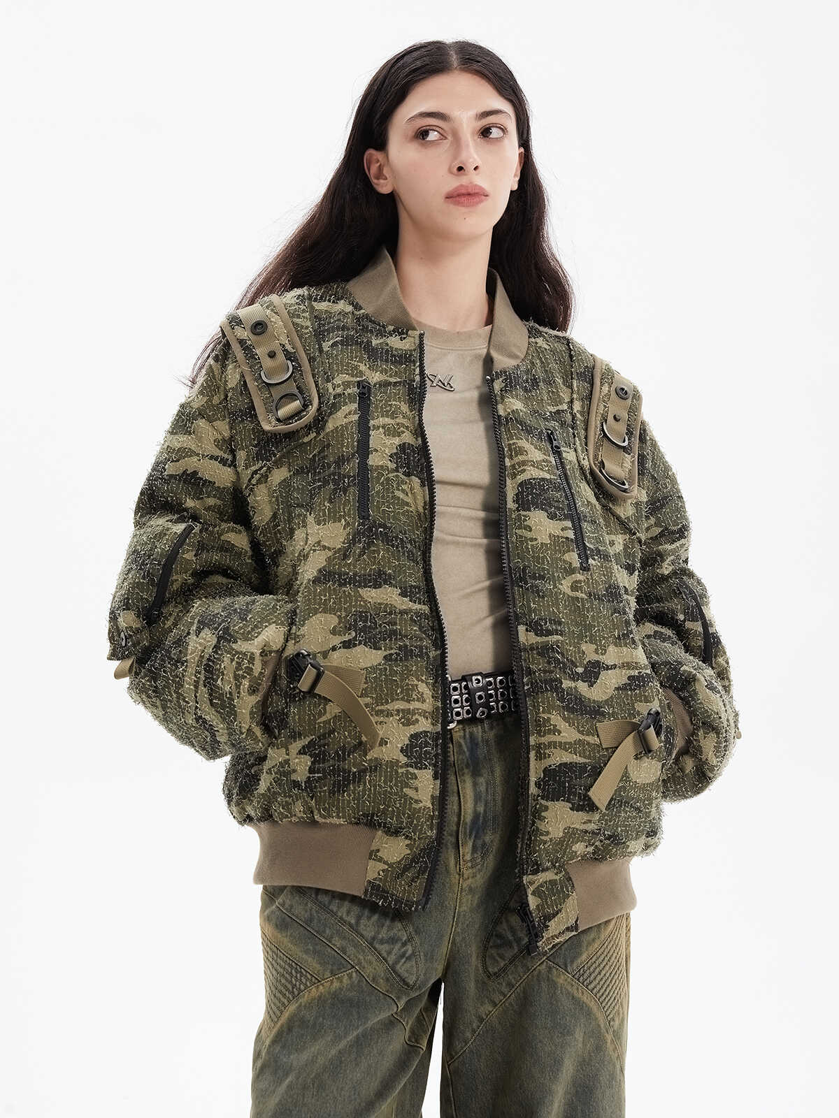 ERRORCODErobot破坏迷彩肩带设计夹克棉服战术外套飞行服秋冬保暖