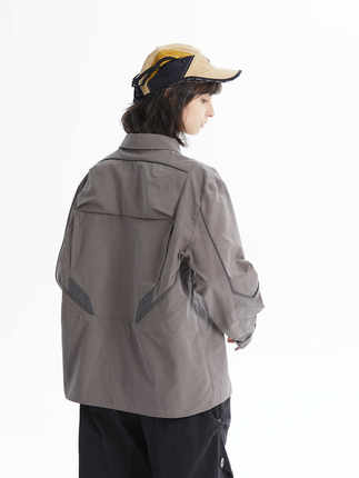 ERRORCODErobot未来感户外长袖工装衬衫灰褐色宽松衬衣