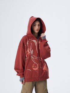 ERRORCODErobot古希腊雕塑线条艺术红色落肩卫衣开衫外套