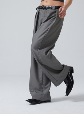 EROCD 22AW休闲灰色西裤秋冬新款潮流百搭宽松舒适直筒纯棉阔腿裤