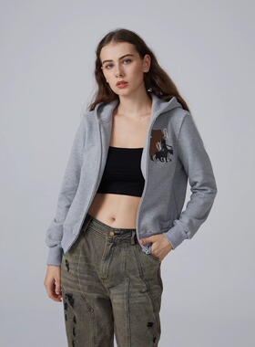 【清仓款】ERRORCODE连帽祭祀花灰色短款卫衣辣妹修身休闲上衣