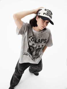 ERRORCODErobot黑影人物海报脏白T恤短袖Dirty Fit街头宽松美式