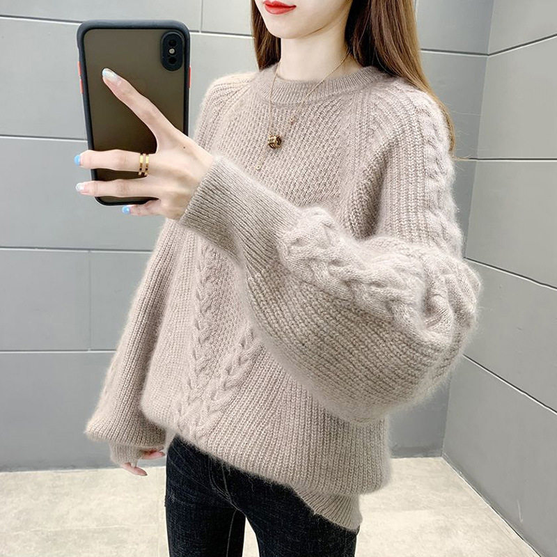 纯色圆领套头毛衣女宽松简约百搭外穿冬新款慵懒风纯色针织打底衫,女装/女士精品,毛衣,淘宝优惠券,粉丝福利购,淘宝优惠卷