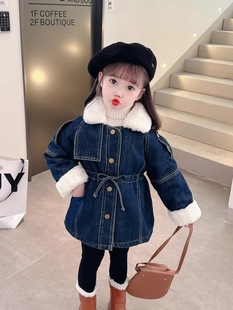 女童加绒牛仔外套秋冬2026新款洋气时髦儿童韩版冬装女宝宝派克服
