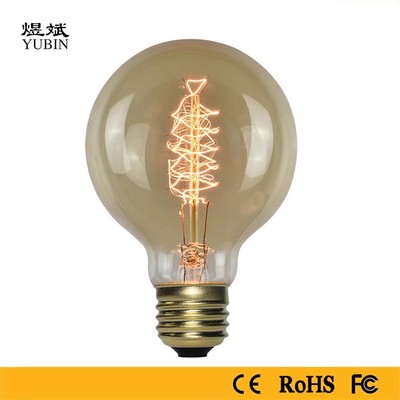 茶色暖光40W复古钨丝灯泡G80G95G125e27大螺口直径9.5cm8cm12.5cm