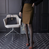 高腰包臀裙半身裙中长秋冬毛呢一步裙开叉显瘦职业短裙OL加厚工装