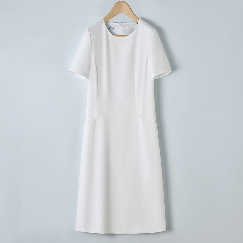 短袖西装连衣裙夏季新款高腰显瘦口袋职业裙包臀中长款圆领西装裙