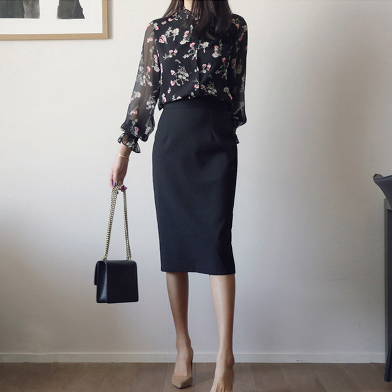 黑色高腰包臀一步裙中长款时尚显瘦百搭职业半身裙中裙春夏工作裙