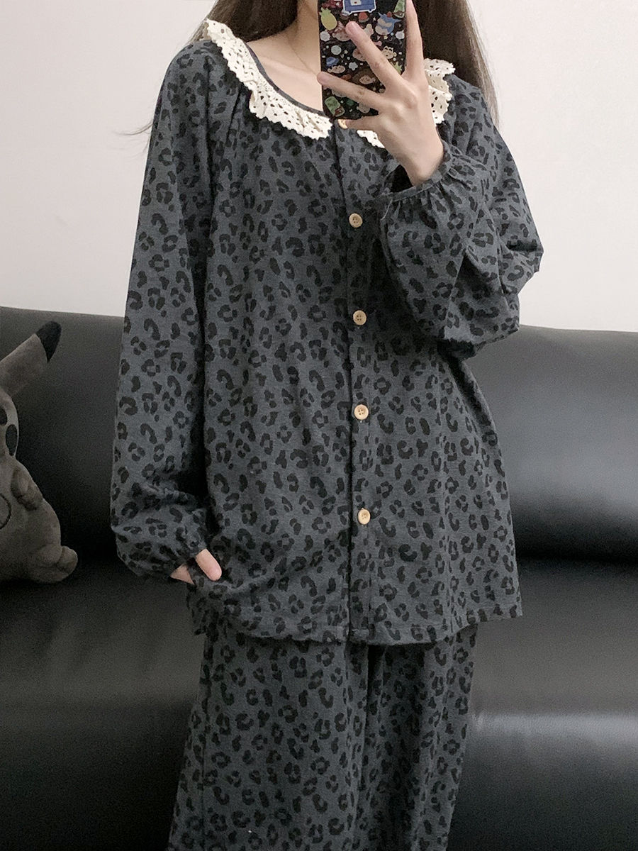 90-300斤胖mm大码ins豹纹睡衣女春秋2025新款长袖长裤家居服套装