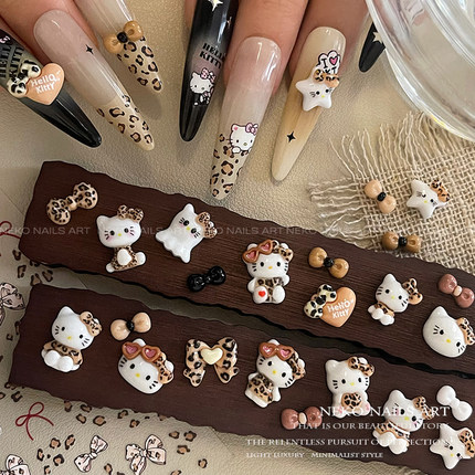 NEKO NK「Kitty豹纹」美拉德凯蒂猫 可爱蝴蝶结爱心 卡通美甲饰品