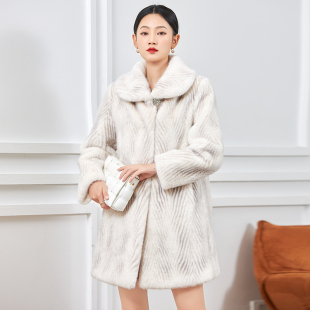 特价女士时尚皮草出口欧美精品服饰白色貂皮大衣整貂毛外套