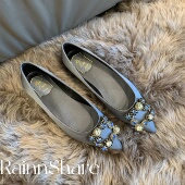 方扣水钻尖头平底单鞋 富贵雨 轻奢名媛精致 新款 断面 2023春季