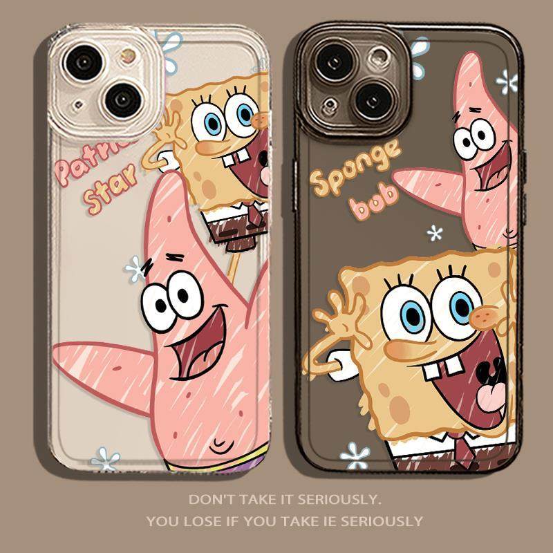 适用苹果14海绵宝宝手机壳12派大星13透明11情侣x卡通reno新款8pl