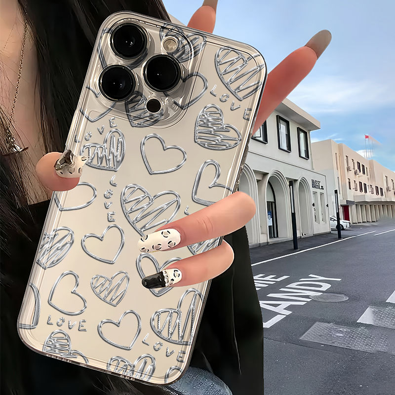 简约爱心适用于苹果15PROMax/14/13/12太空壳个性硅胶潮iPhoneXS手机壳