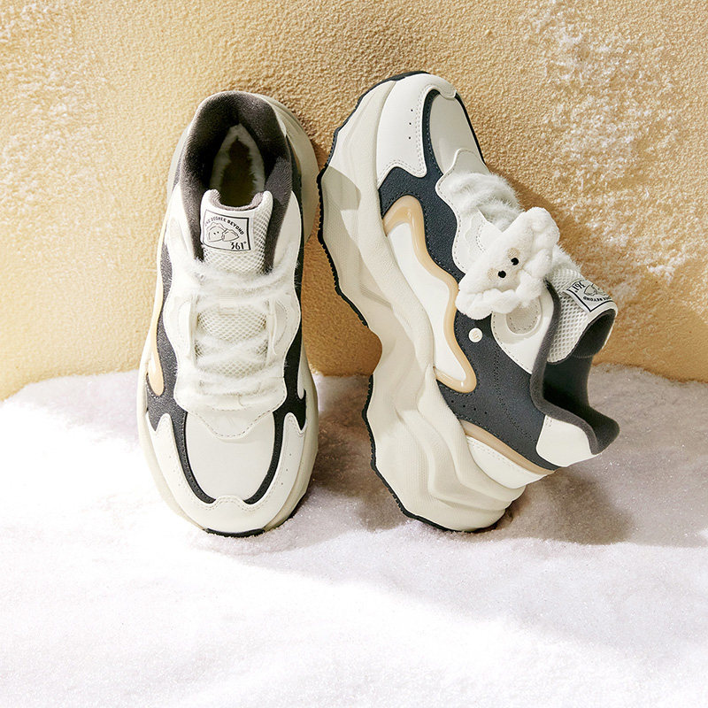 361运动鞋女款冬季女鞋加绒加厚保暖大棉鞋老爹鞋皮面防水休闲鞋