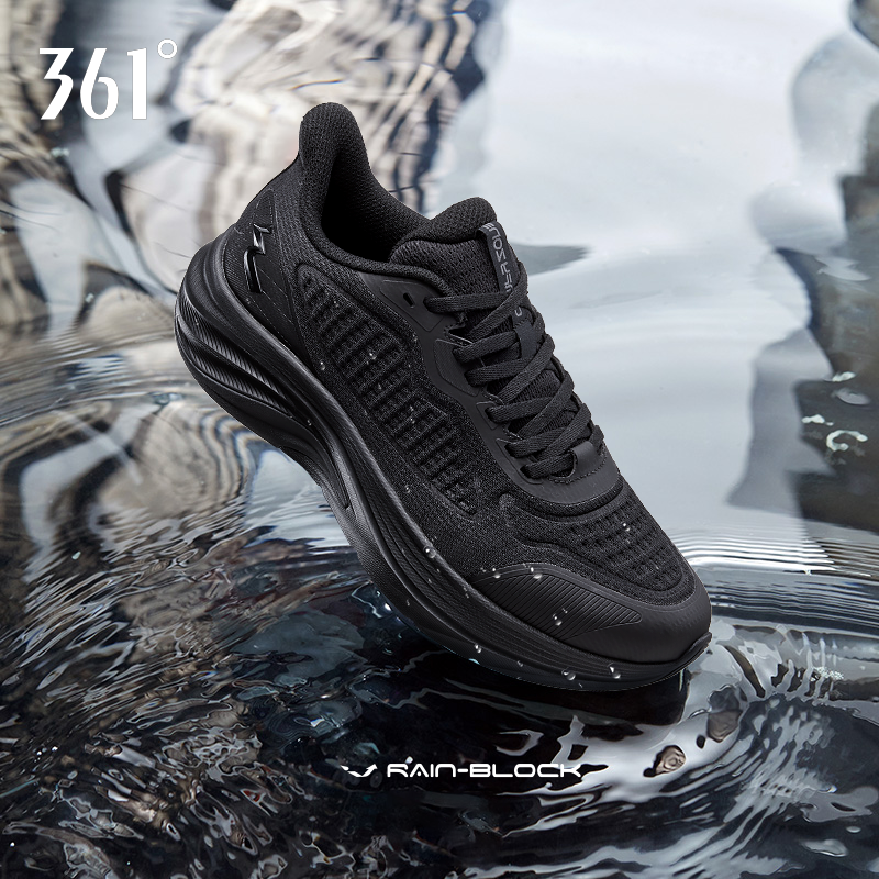 361男鞋秋冬运动鞋皮面防泼水休闲鞋减震防雨通勤黑色男士跑步鞋