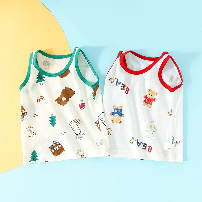 纤丝鸟宝宝背心夏季纯棉婴儿护肚吊带外穿薄款儿童无袖上衣服夏装