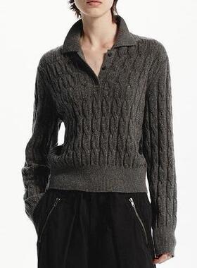 针织衫毛衣绵羊毛2024秋新品POLO领长袖麻花MBD3SWTT08