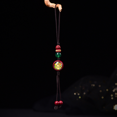 原创红竹石影子石朱砂平安扣本命佛手机挂饰绳手机链钥匙扣挂件男