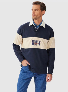 春秋新款纯棉长袖休闲美式POLO