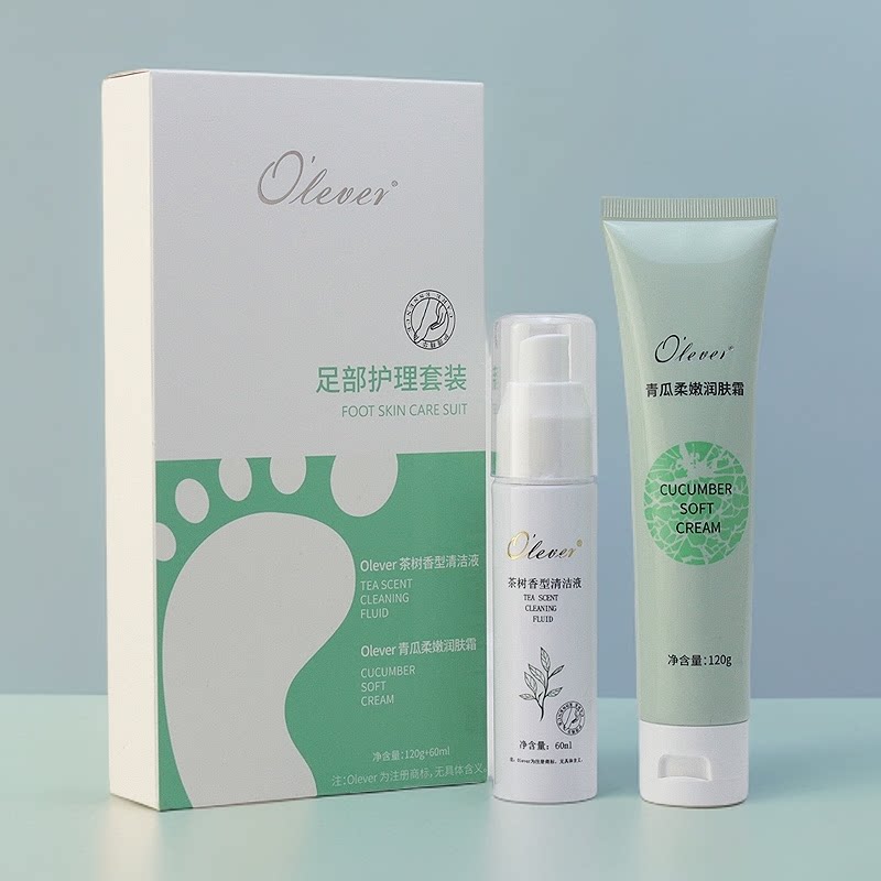OLEVER欧荔丽茶树去茧清洁液青瓜柔嫩润肤霜足部去老茧护理套装