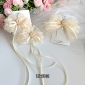 轻烟阁 A257米白色夏季 轻纱锆石蝴蝶结头饰发饰飘带对夹lolita
