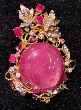 天然红宝石吊坠S925银镶嵌复古繁花设计名媛风时尚百搭款