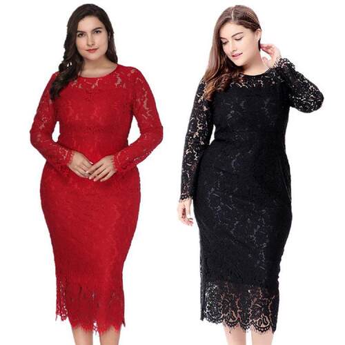 Fashion long sleeved lace Party women dress蕾丝礼服连衣裙6XL