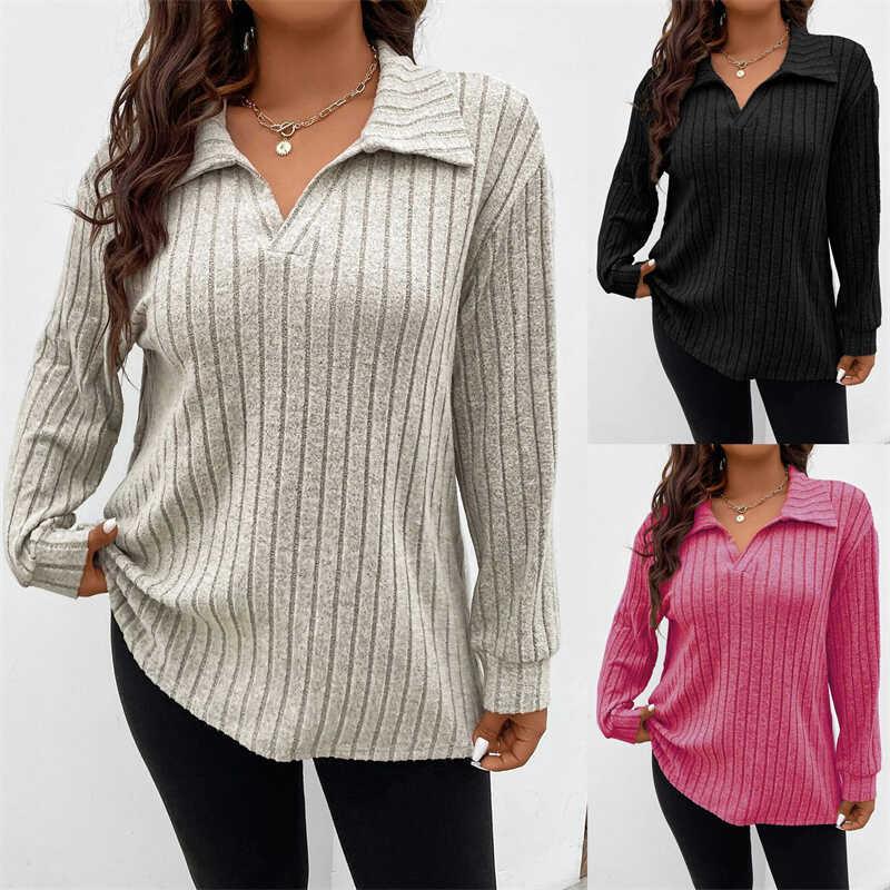 Plus size womens top Vneck long sleeved loose Tshirt 大码