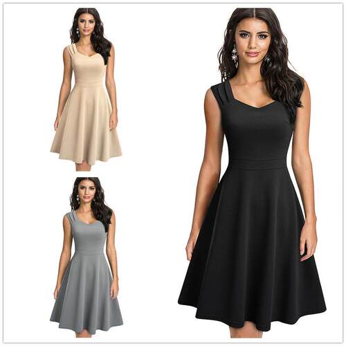 Solid Vneck slim fitting dress short skirt纯色v领修身连衣裙