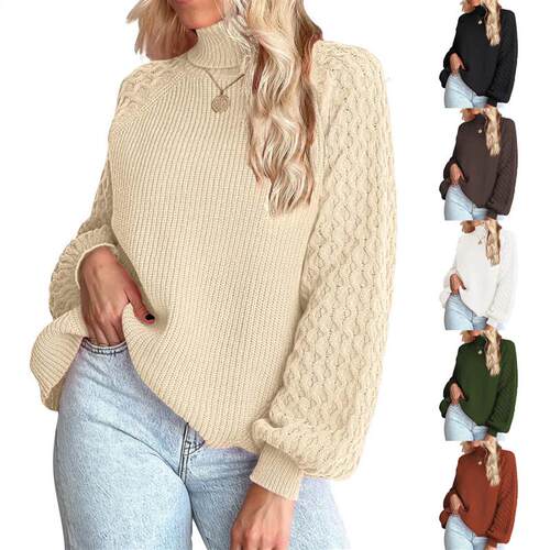 High Neck Pullover Lantern Sleeve Sweater 高领套头灯笼袖毛衣