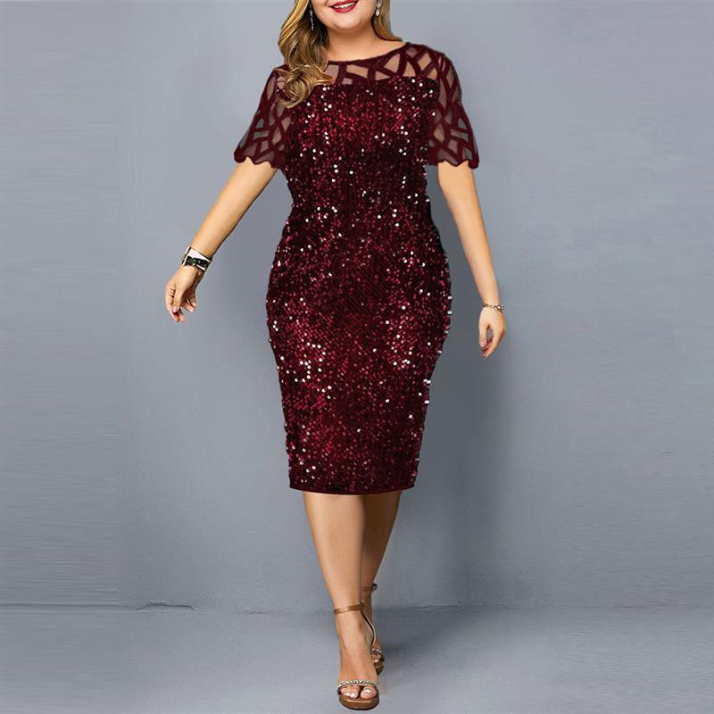 Plus Size Short Sleeve Women Sequin Dress Party Night DRESS图片