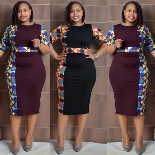 2XL6XL African plus size womens dress 圆领七分袖大码连衣裙