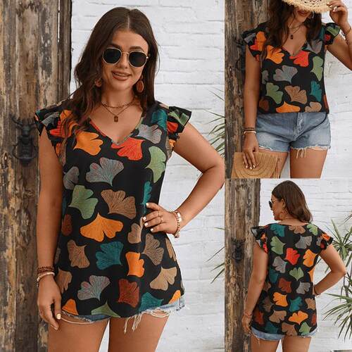 Plus size summer women tops big size lady Print Shirt 女衬衫