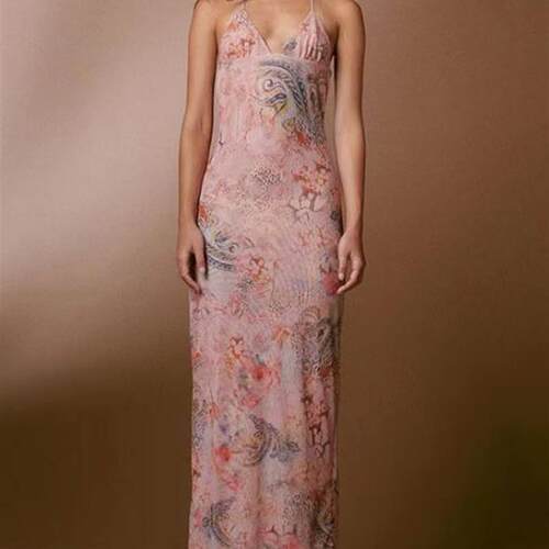 Printed Vneck Sleeveless Slim Fit Dress 印花V领无袖连衣长裙