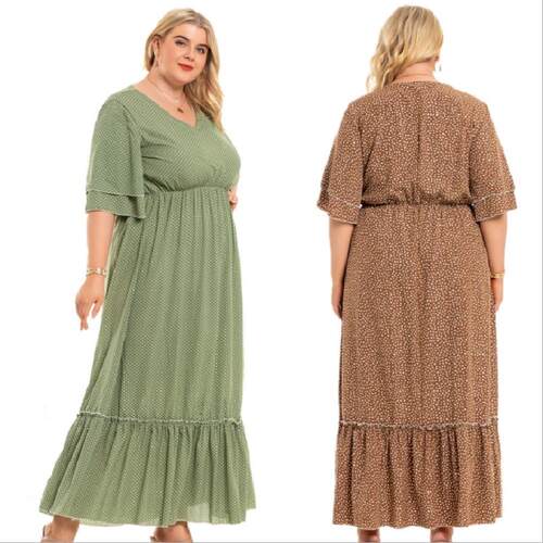2024large size Bohemian dress XL5XL V neck Fat ladies skirt